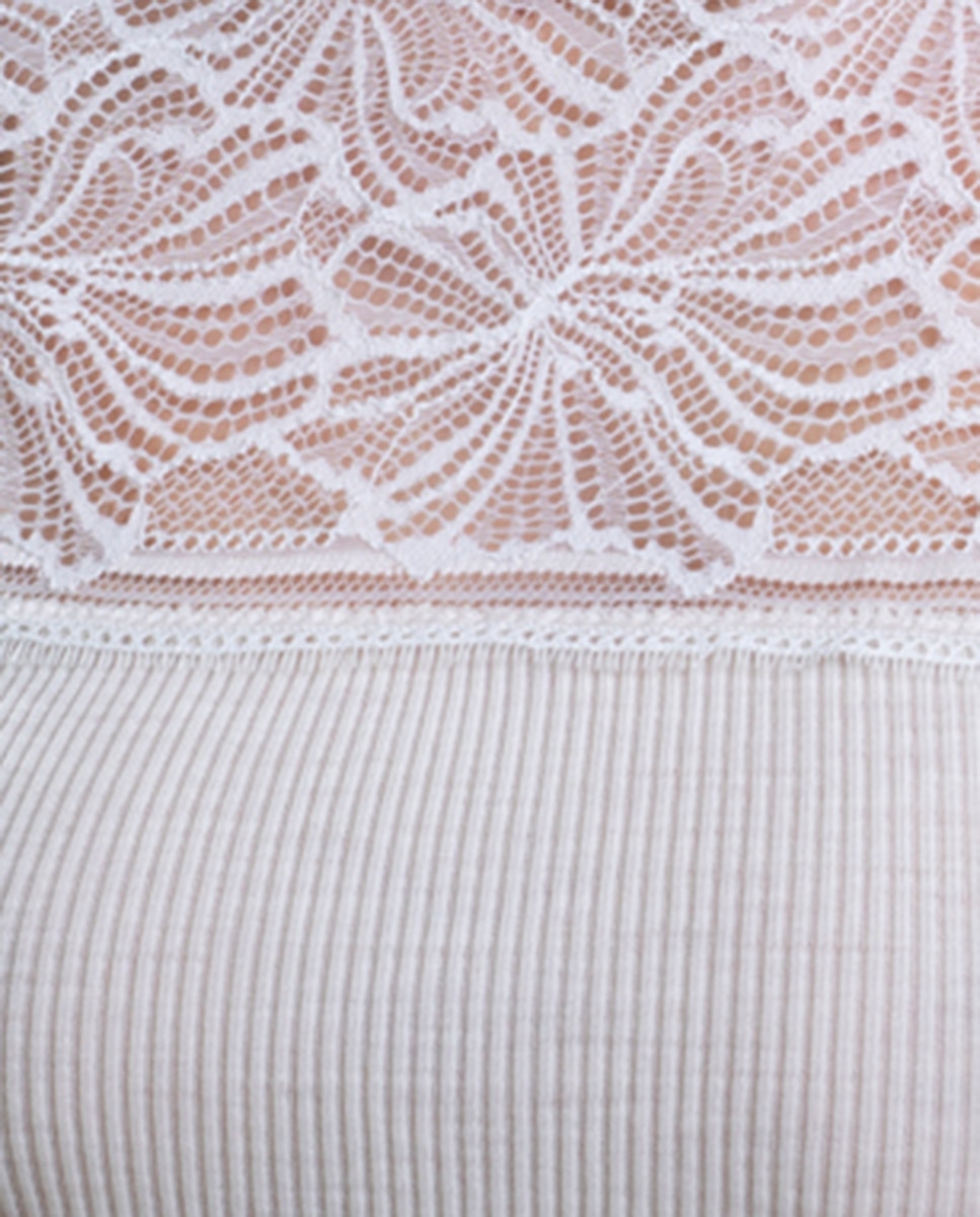 Camiseta interior de mujer de cuello alto y manga corta con detalles de encaje - Vittoria B. Intimo - Blanco Blanco-3