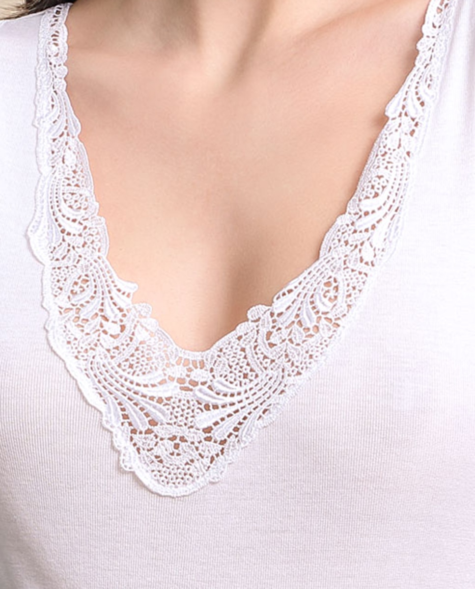 Camiseta interior de mujer sin mangas con macramé - Vittoria B. Intimo - Blanco Blanco-3