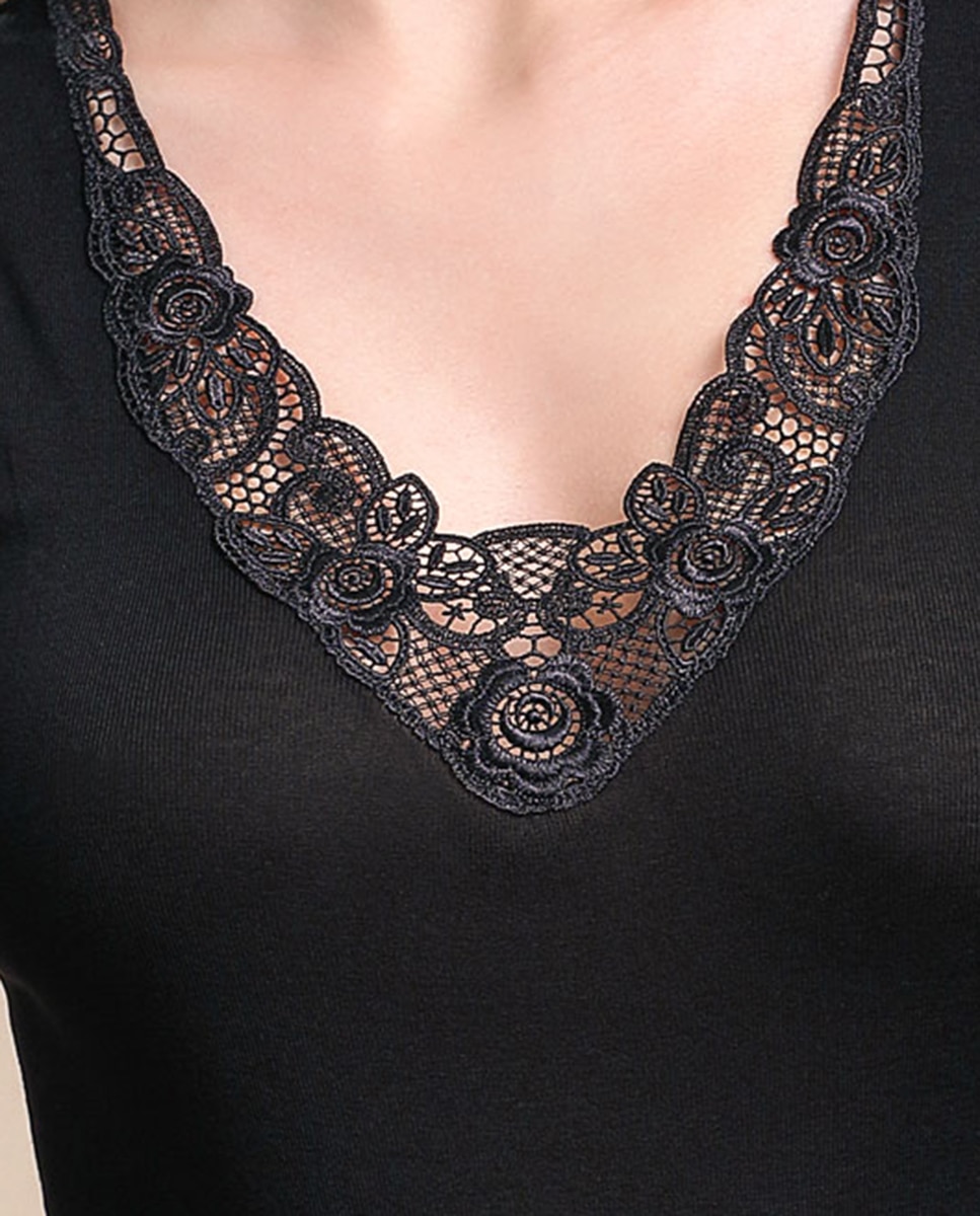Camiseta interior de mujer sin mangas con macramé - Vittoria B. Intimo - Negro Negro-3