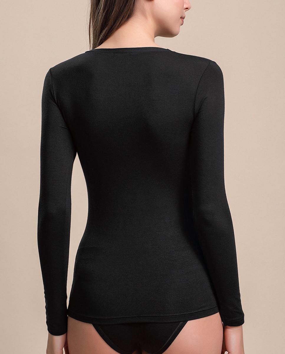 Camiseta interior de mujer de manga larga con escote redondo - Vittoria B. Intimo - Negro Negro-2