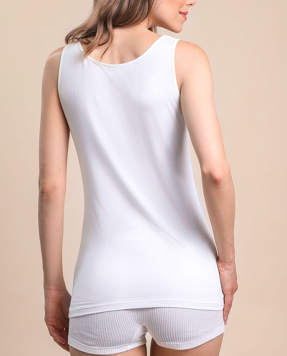 Camiseta interior de mujer sin mangas con tul bordado - Vittoria B. Intimo - Crudo Crudo-2
