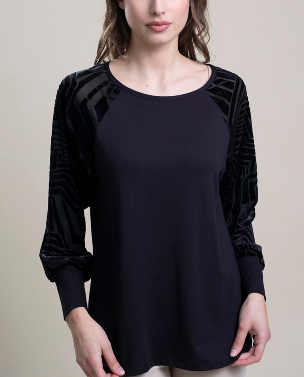 Camiseta interior de mujer de manga larga con macramé - Vittoria B. Intimo - Negro Negro-1
