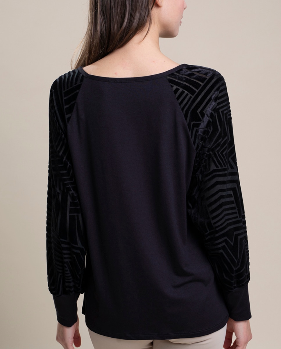 Camiseta interior de mujer de manga larga con macramé - Vittoria B. Intimo - Negro Negro-2