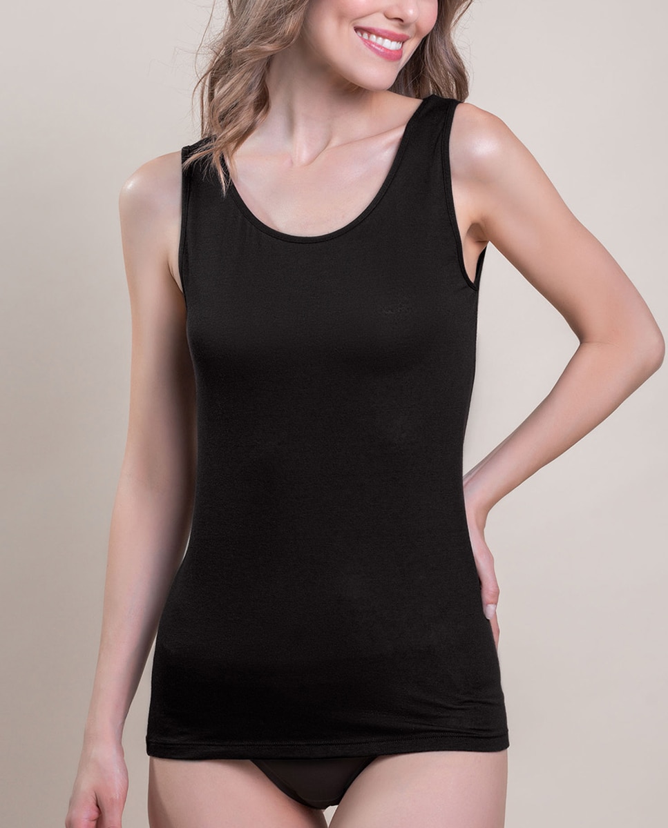 Camiseta interior de mujer sin mangas con escote redondo - Vittoria B. Intimo - Negro Negro-1