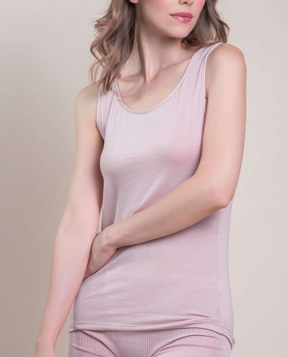 Camiseta interior de mujer sin mangas con escote redondo - Vittoria B. Intimo - Rosa Rosa-1
