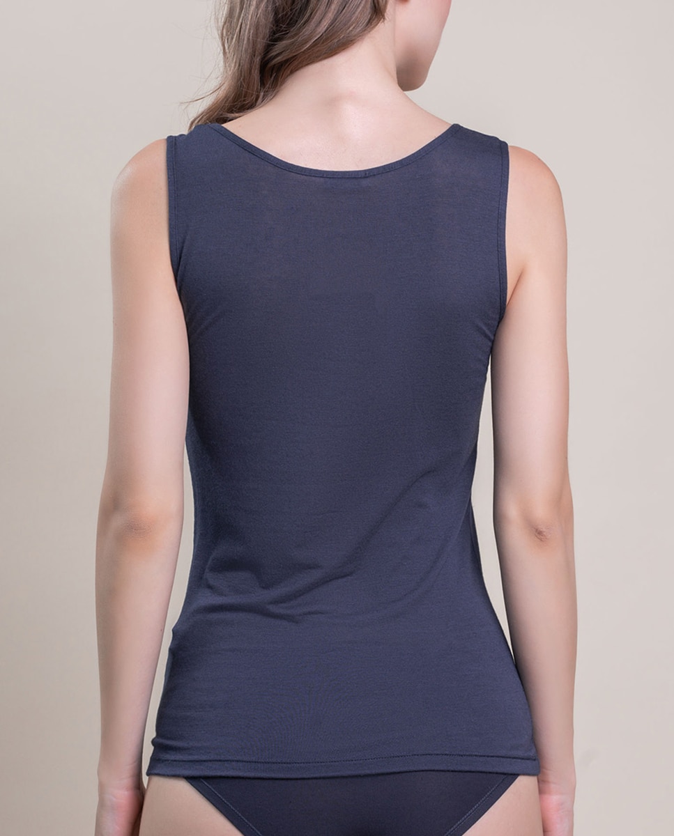Camiseta interior de mujer sin mangas con escote redondo - Vittoria B. Intimo - Azul marino Azul marino-2