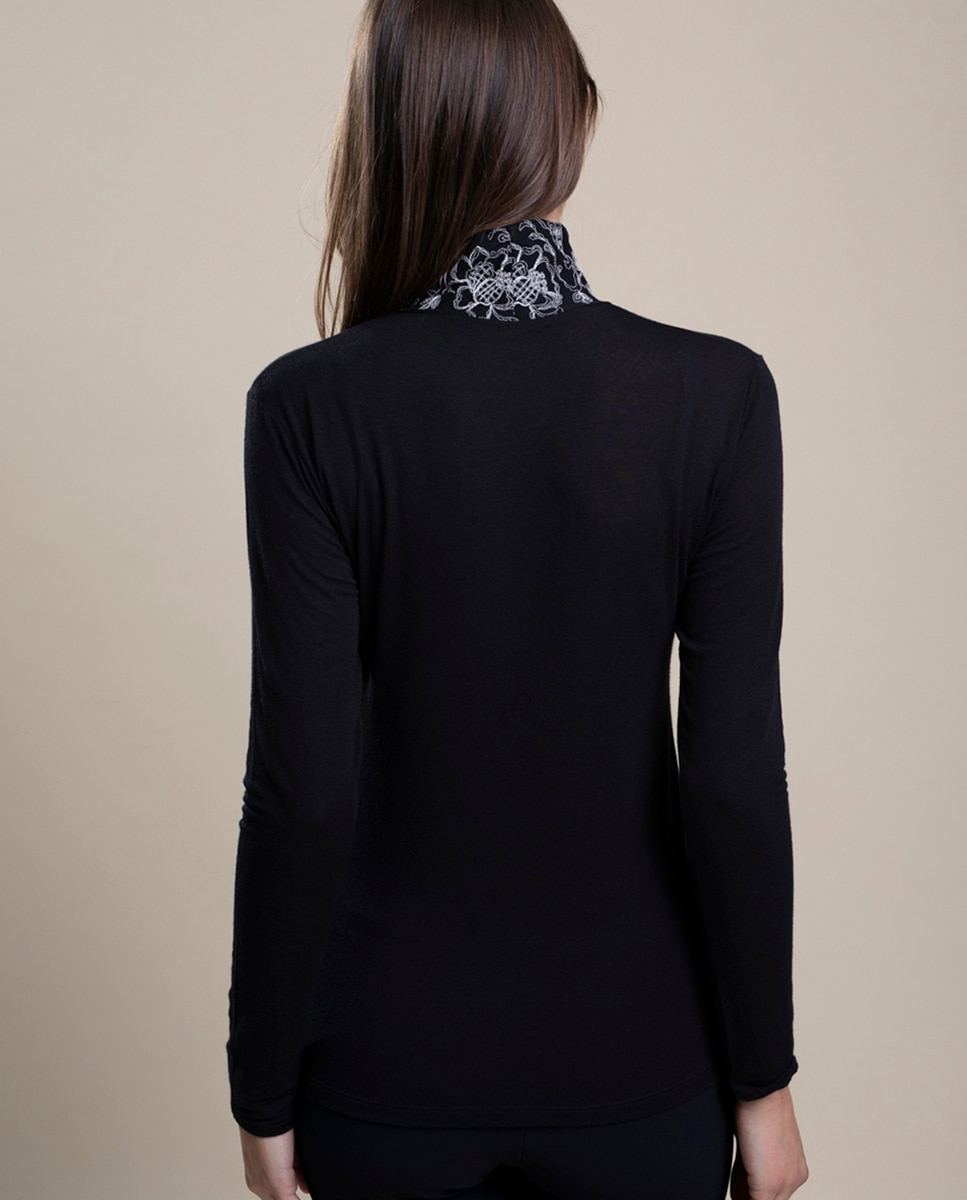 Camiseta interior de mujer manga larga con cuello tortuga bordado - Vittoria B. Intimo - Negro Negro-2