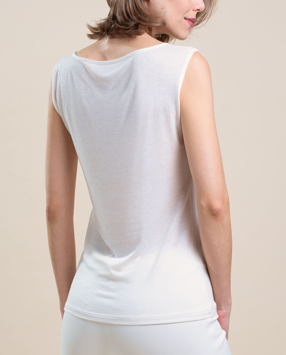 Camiseta interior de mujer sin mangas con tul bordado - Vittoria B. Intimo - Blanco Blanco-2