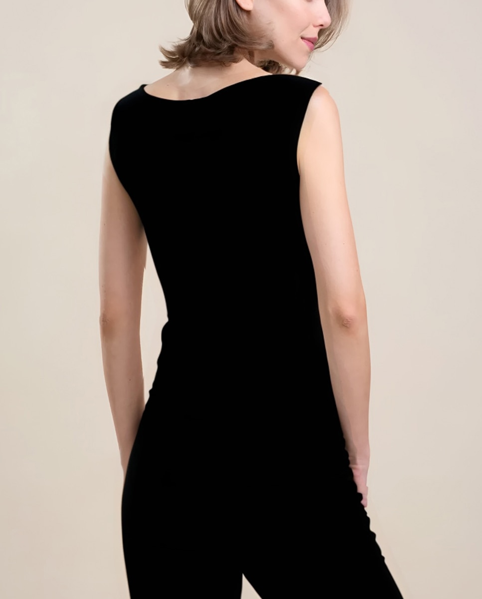 Camiseta interior de mujer sin mangas con tul bordado - Vittoria B. Intimo - Negro Negro-2