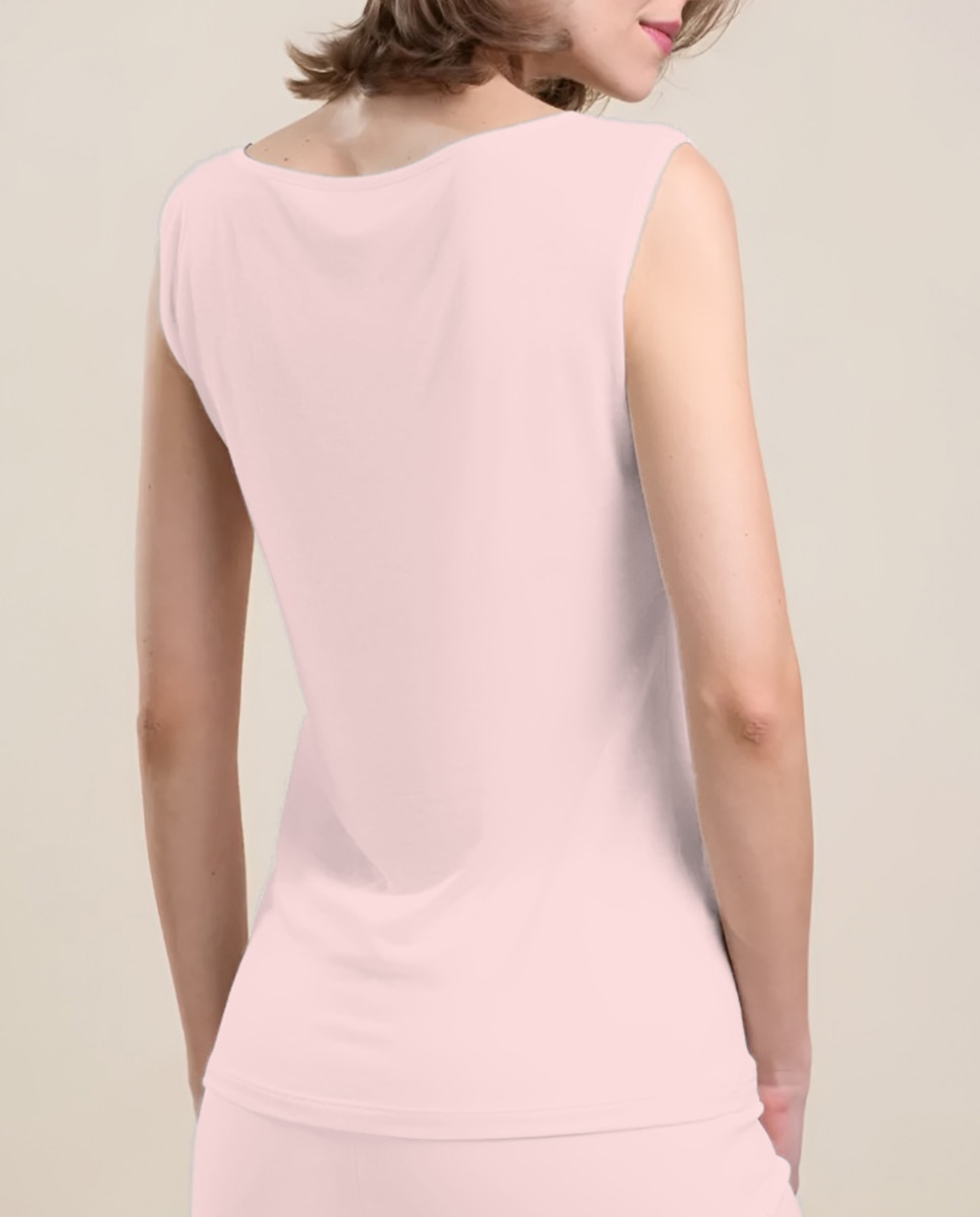 Camiseta interior de mujer sin mangas con tul bordado - Vittoria B. Intimo - Rosa Rosa-2