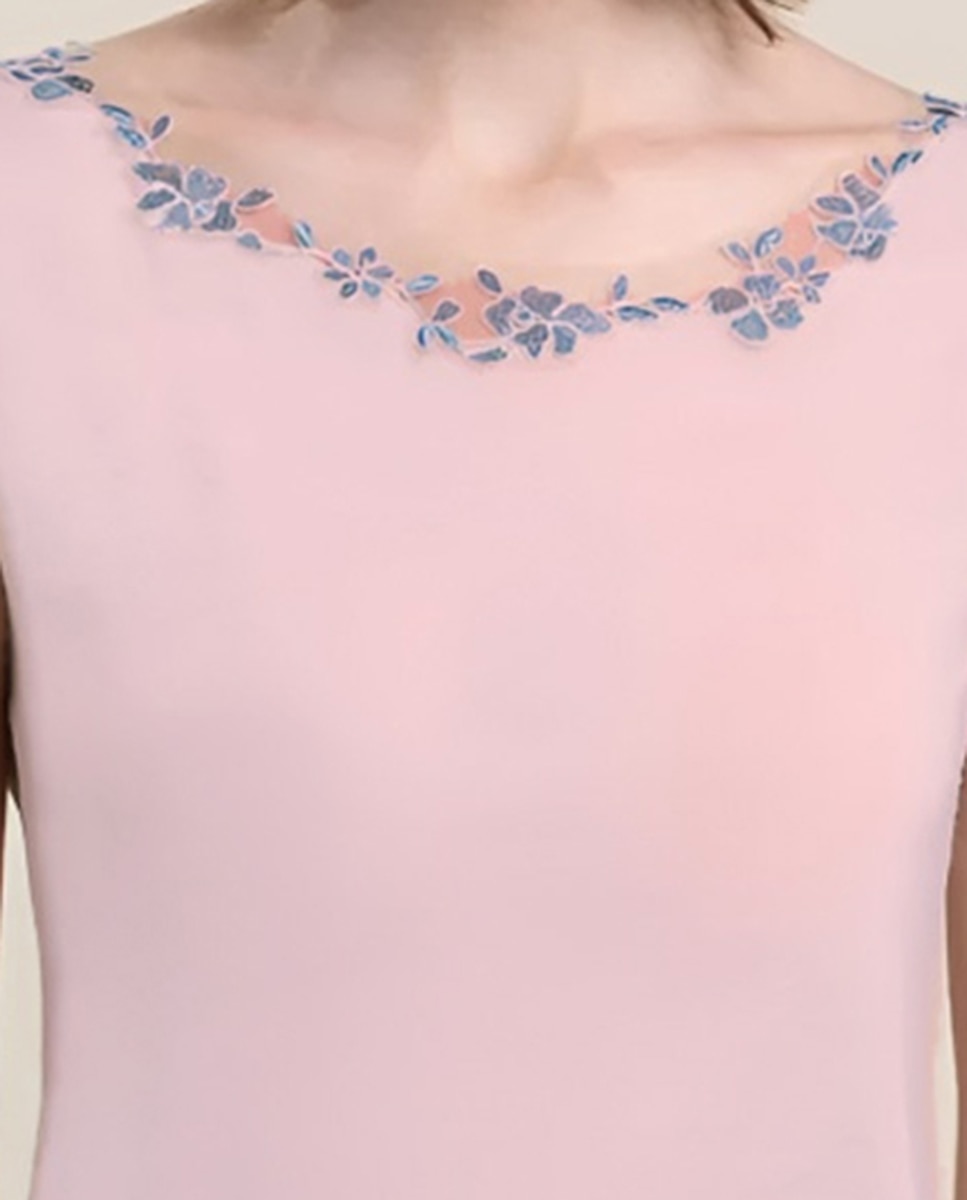 Camiseta interior de mujer sin mangas con tul bordado - Vittoria B. Intimo - Rosa Rosa-3