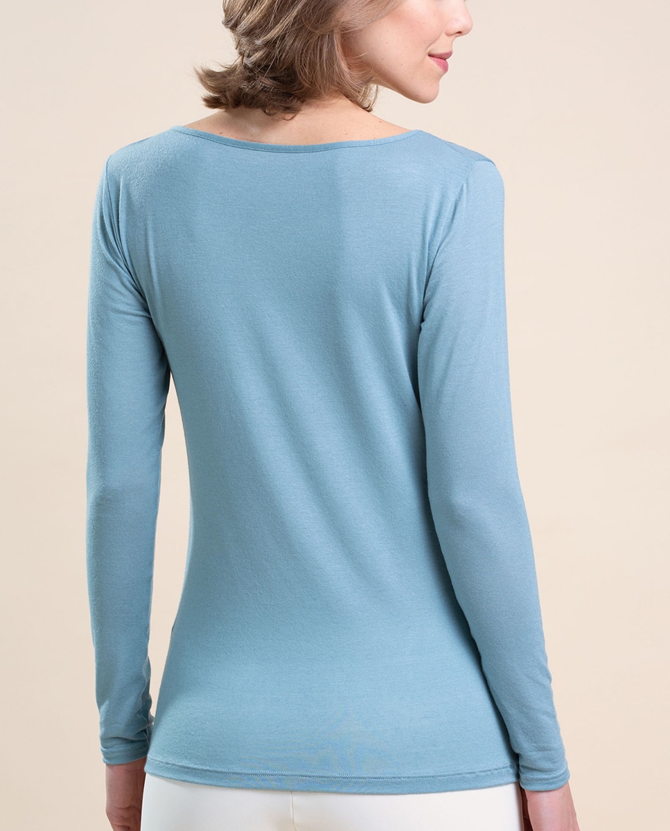 Camiseta interior de mujer de manga larga con tul bordado - Vittoria B. Intimo - Azul marino Azul marino-2
