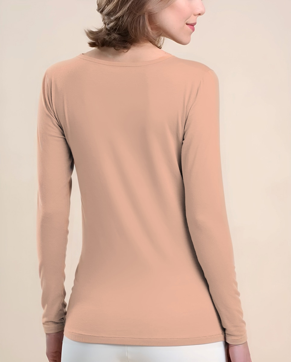 Camiseta interior de mujer de manga larga con tul bordado - Vittoria B. Intimo - Camel Camel-2