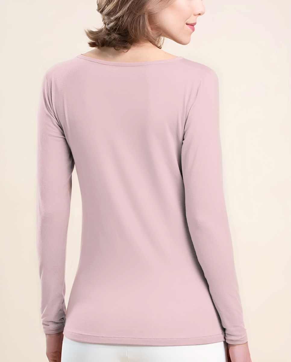 Camiseta interior de mujer de manga larga con tul bordado - Vittoria B. Intimo - Rosa Rosa-2