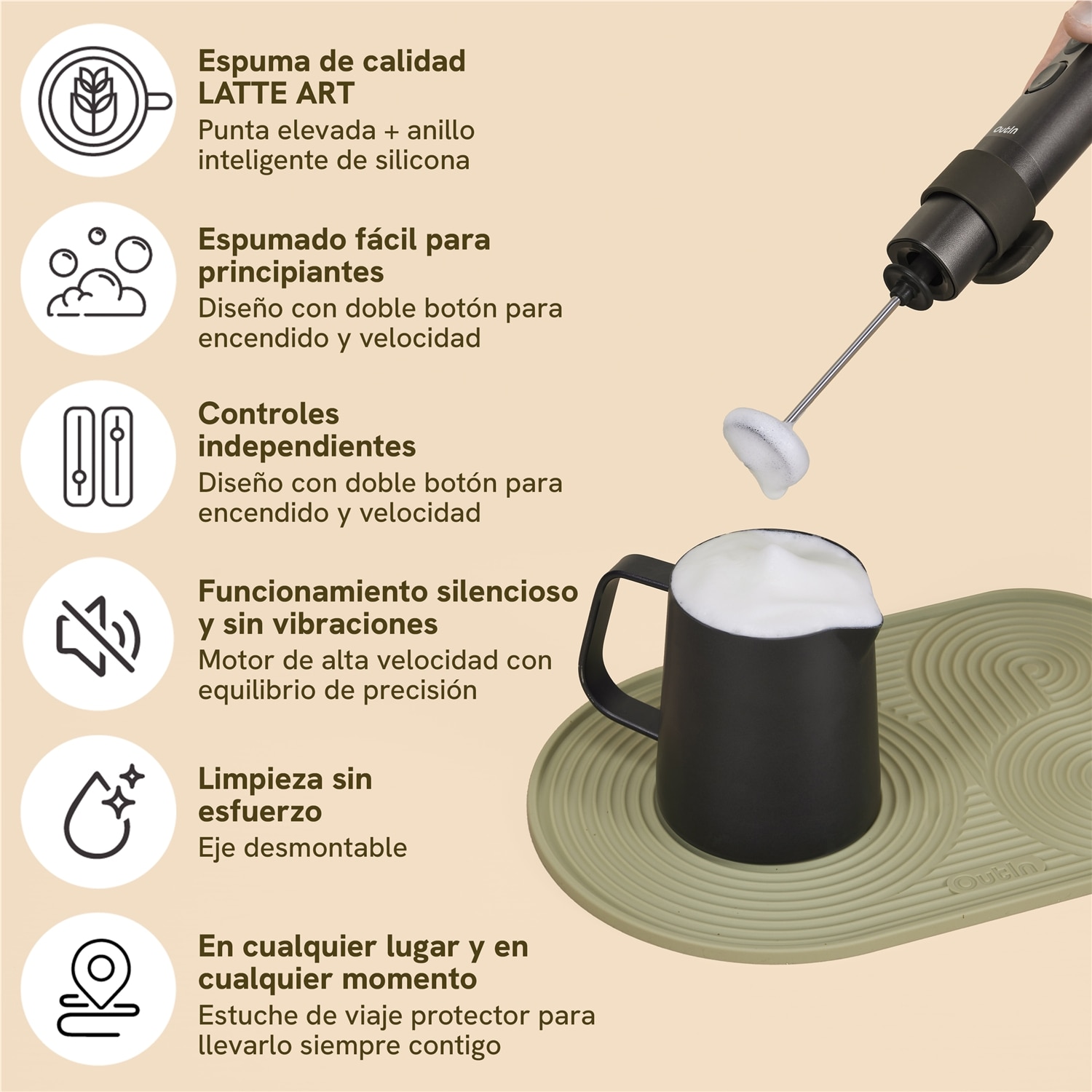 Imagen 6 de Espumador de leche portátil Outin LattoGo - Marrón Marrón