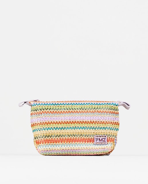 Imagen 0 de Estuche mediano de rafia con rayas multicolor