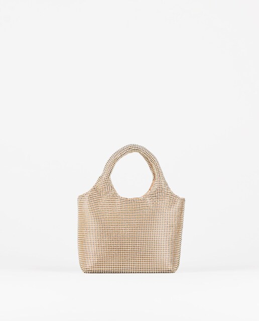 Imagen 0 de Bolso de fiesta estilo saco con strass color dorado