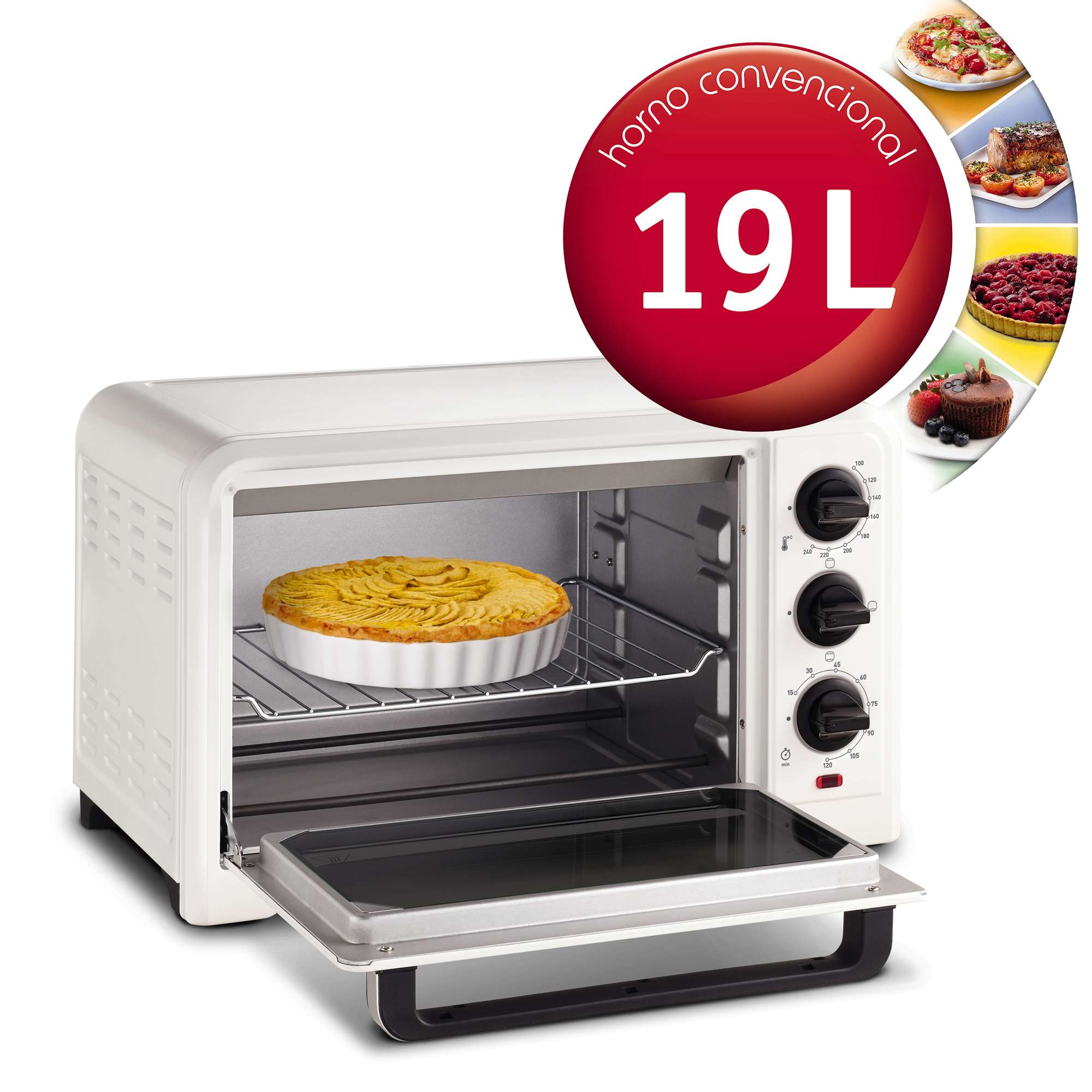 Imagen 3 de Horno de sobremesa Moulinex OX4411 19 L con temporizador y 3 modos de cocción - Blanco Blanco