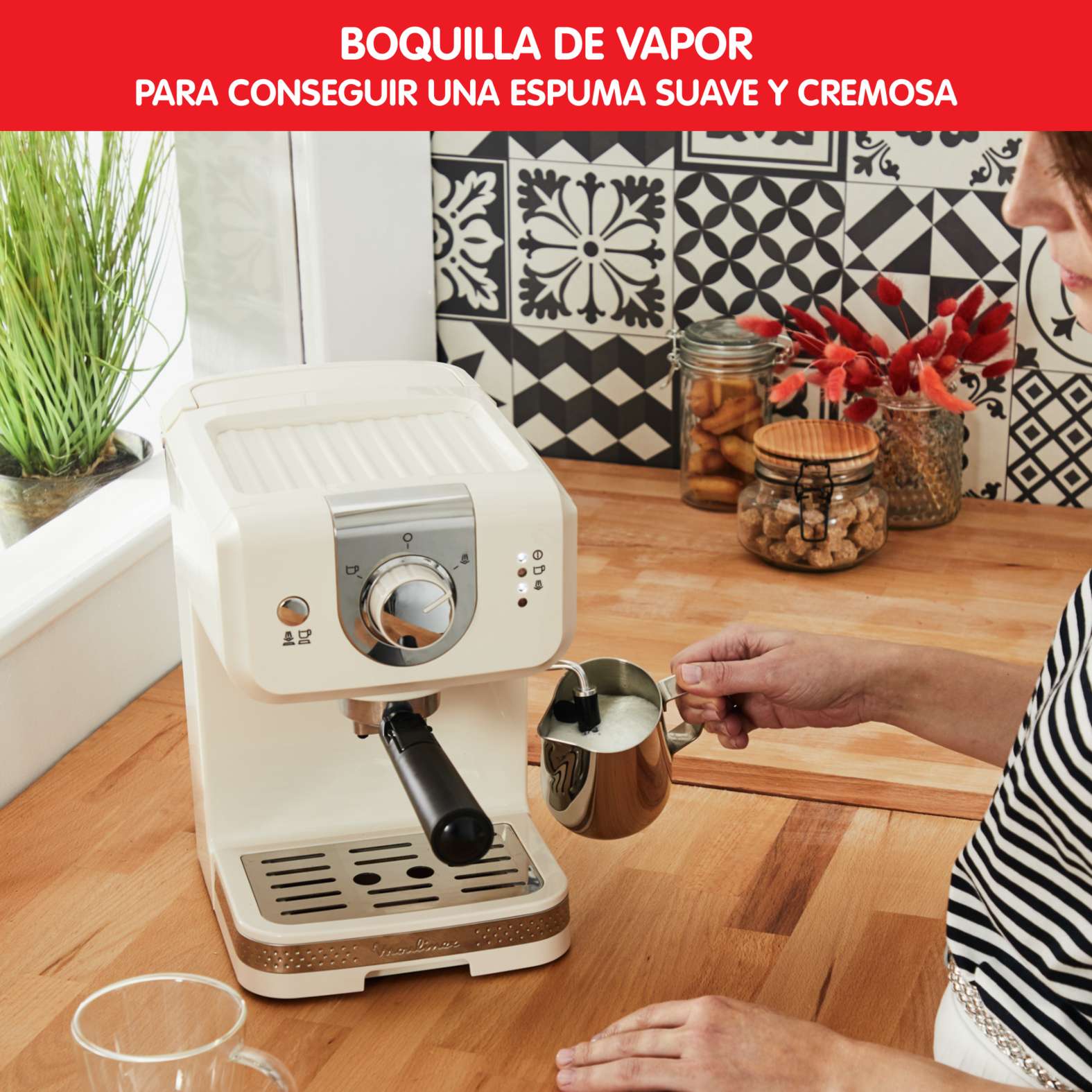 Imagen 5 de Cafetera espresso Moulinex Opio Solei XP330 Ajustes Manuales, 15 Bares - Beige Beige