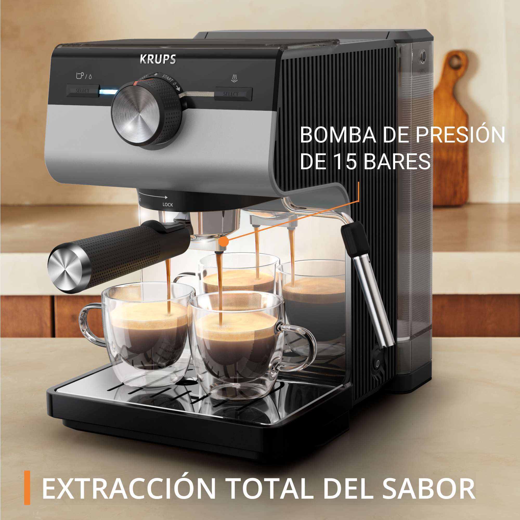 Imagen 3 de Cafetera espresso manual Krups XP384 Authentic 15 bares de presión y 2L de capacidad - Negro Negro