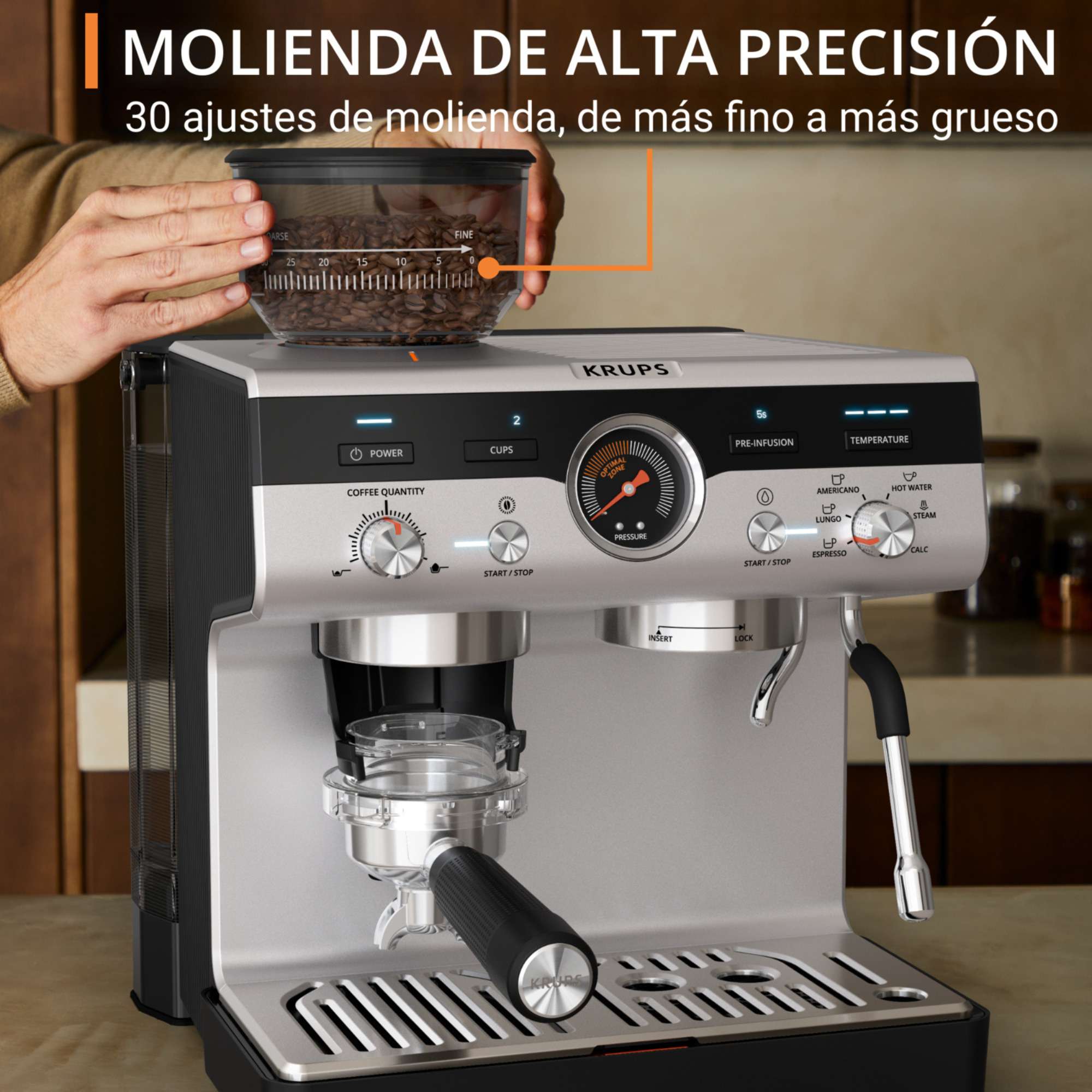Thumbnail 4 de Krups XP801T Cafetera Expresso Manual con Molinillo ☕