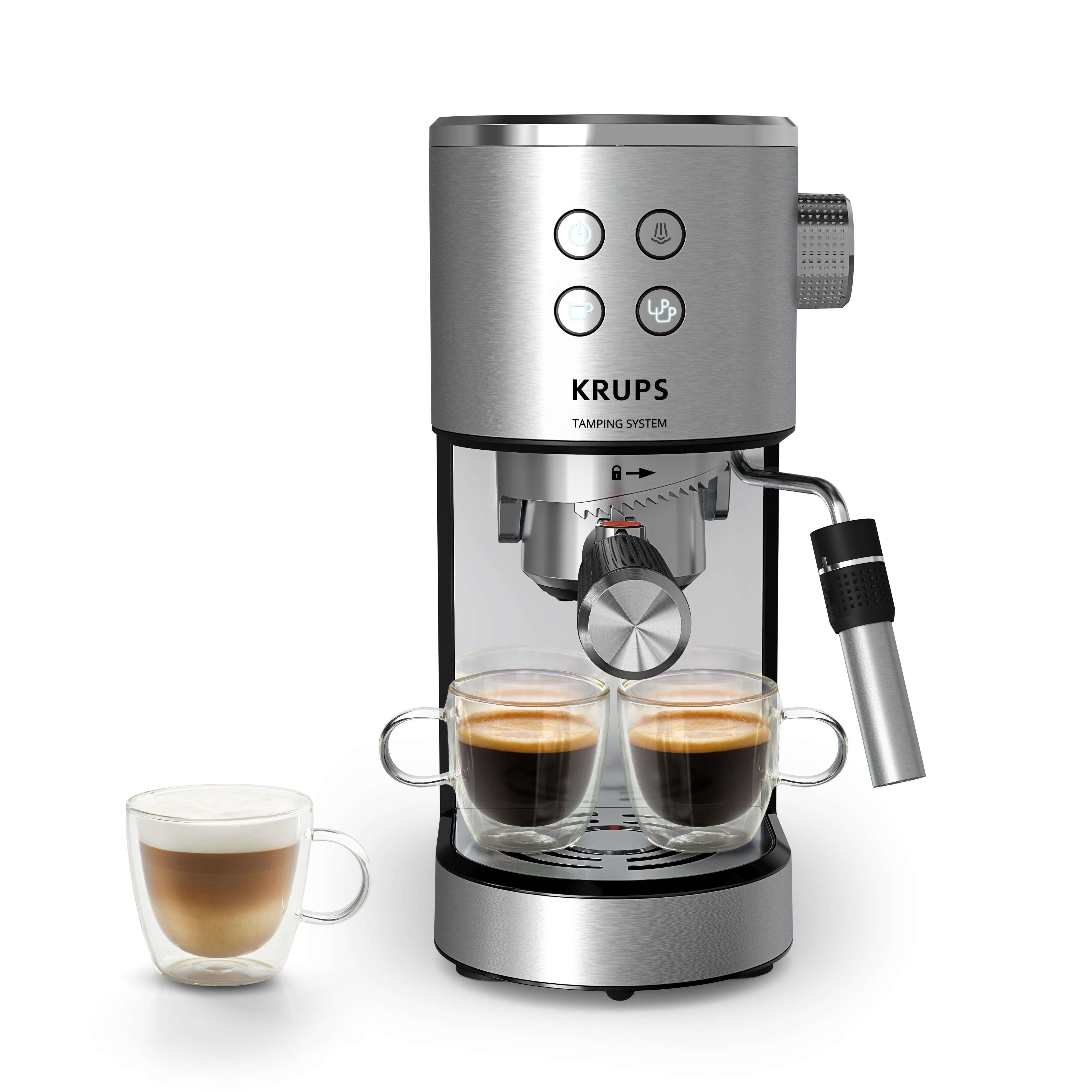 Krups - Cafetera Espresso KRUPS Virtuoso+ Autotamping XP499 INOX 15 bares con calidad Barista.