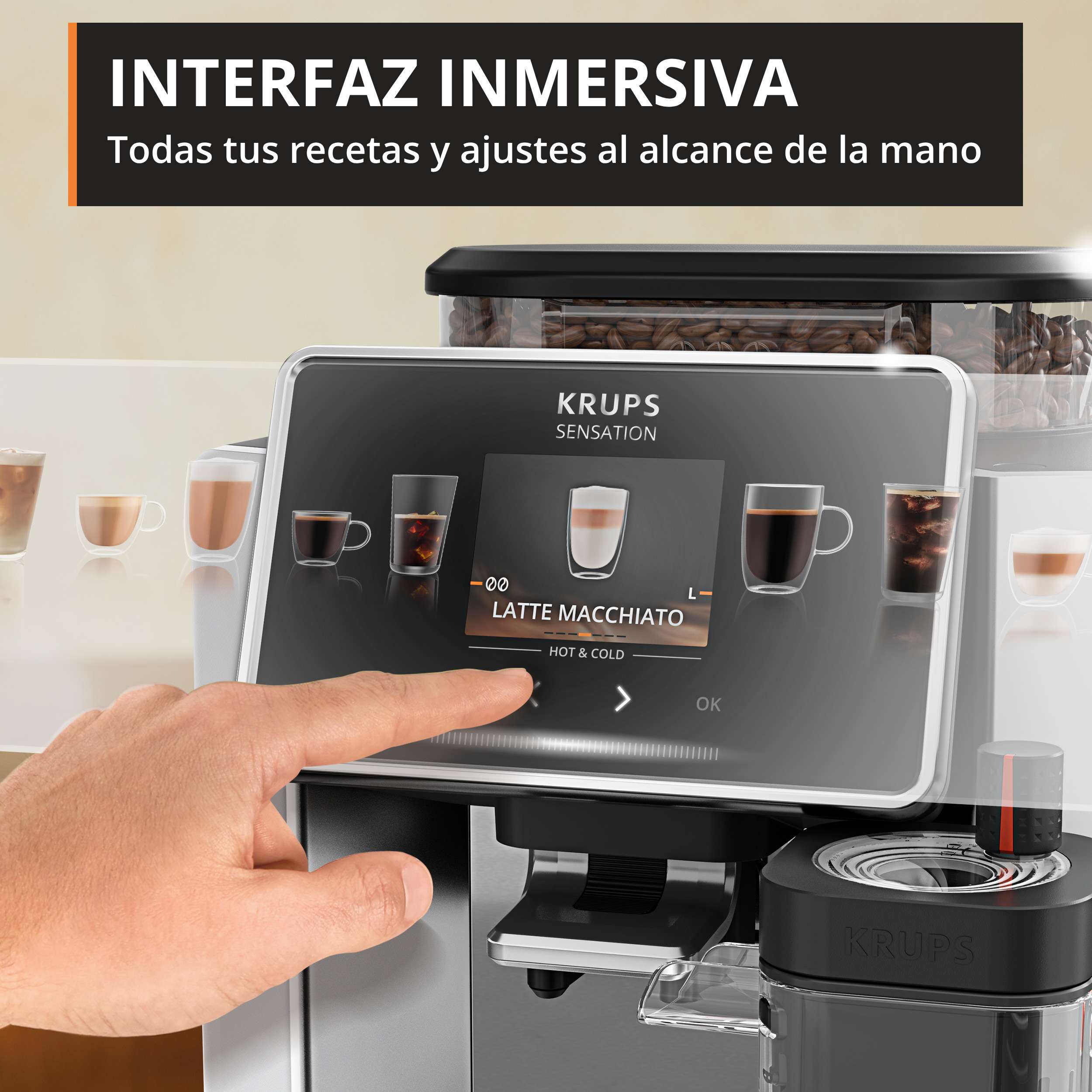 Cafetera Superautomática Krups Sensation Elite Hot&Cold EA918G Bebidas Calientes y Frías - Plata Plata-4