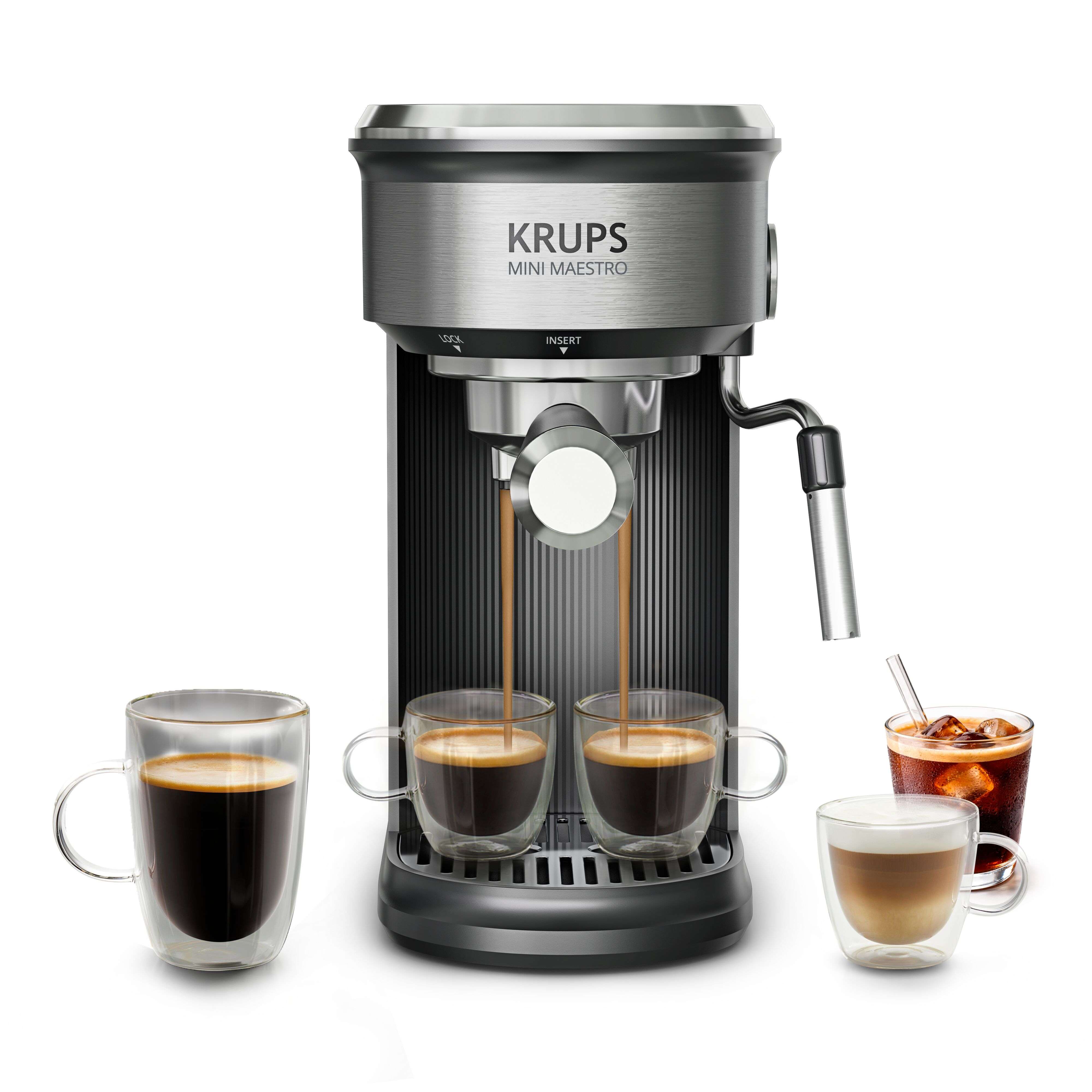 Imagen 1 de Cafetera espresso Krups Mini Maestro XP350, ultra compacta de 20 bar, con panel digital y espumador de leche Negro