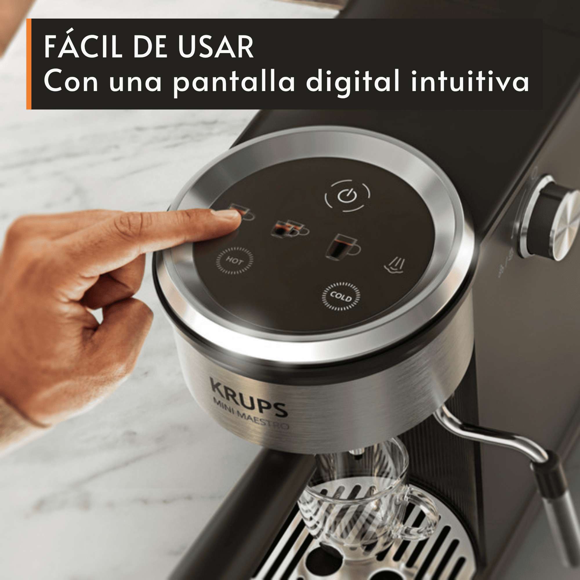 Imagen 3 de Cafetera espresso Krups Mini Maestro XP350, ultra compacta de 20 bar, con panel digital y espumador de leche - Negro Negro