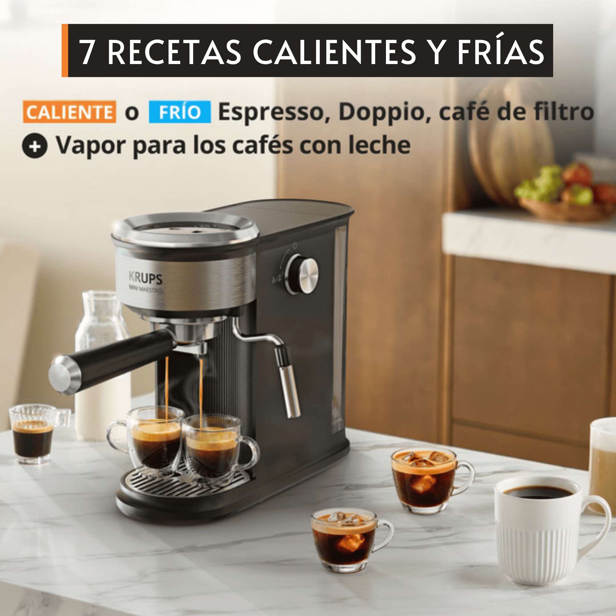 Imagen 5 de Cafetera espresso Krups Mini Maestro XP350, ultra compacta de 20 bar, con panel digital y espumador de leche - Negro Negro