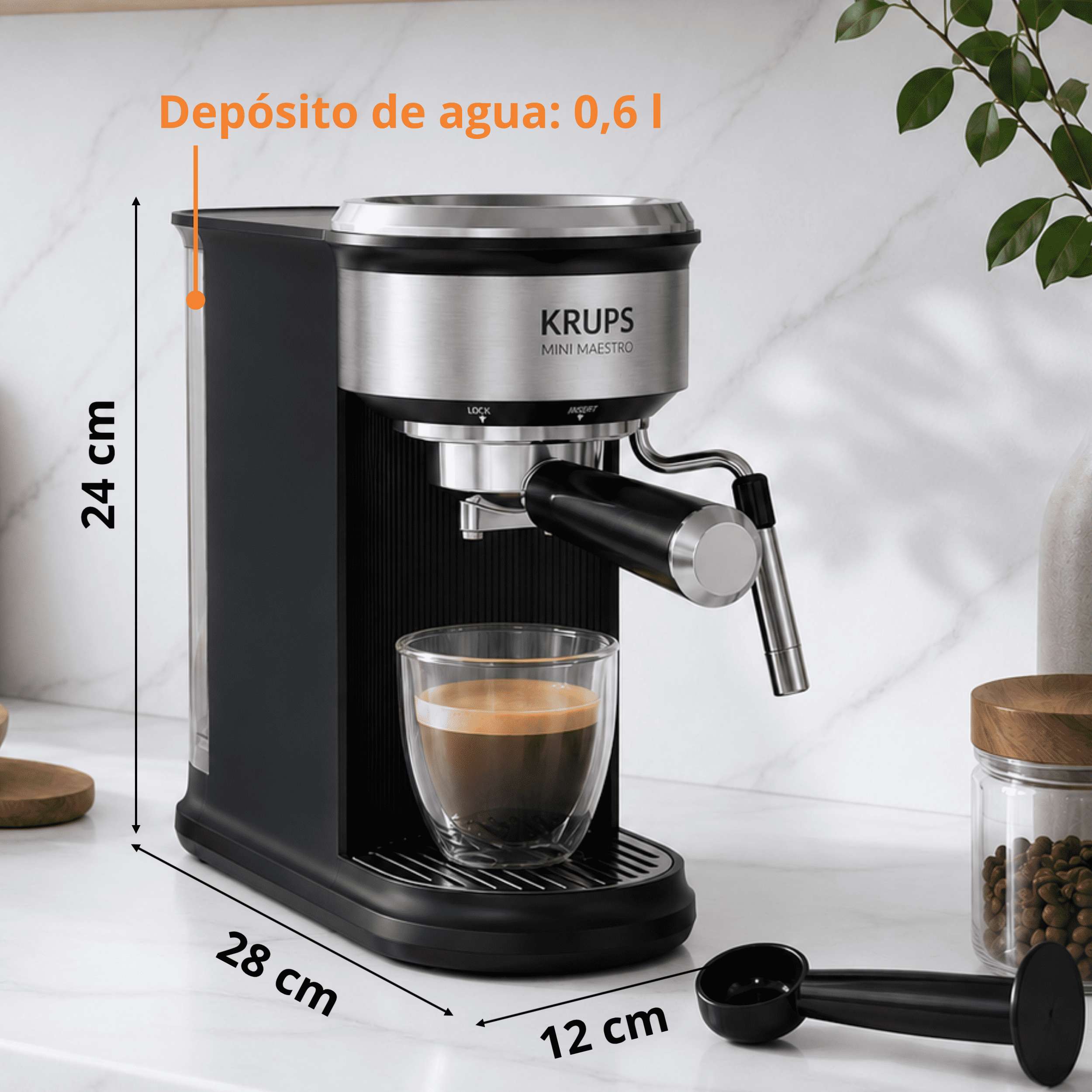 Imagen 7 de Cafetera espresso Krups Mini Maestro XP350, ultra compacta de 20 bar, con panel digital y espumador de leche - Negro Negro