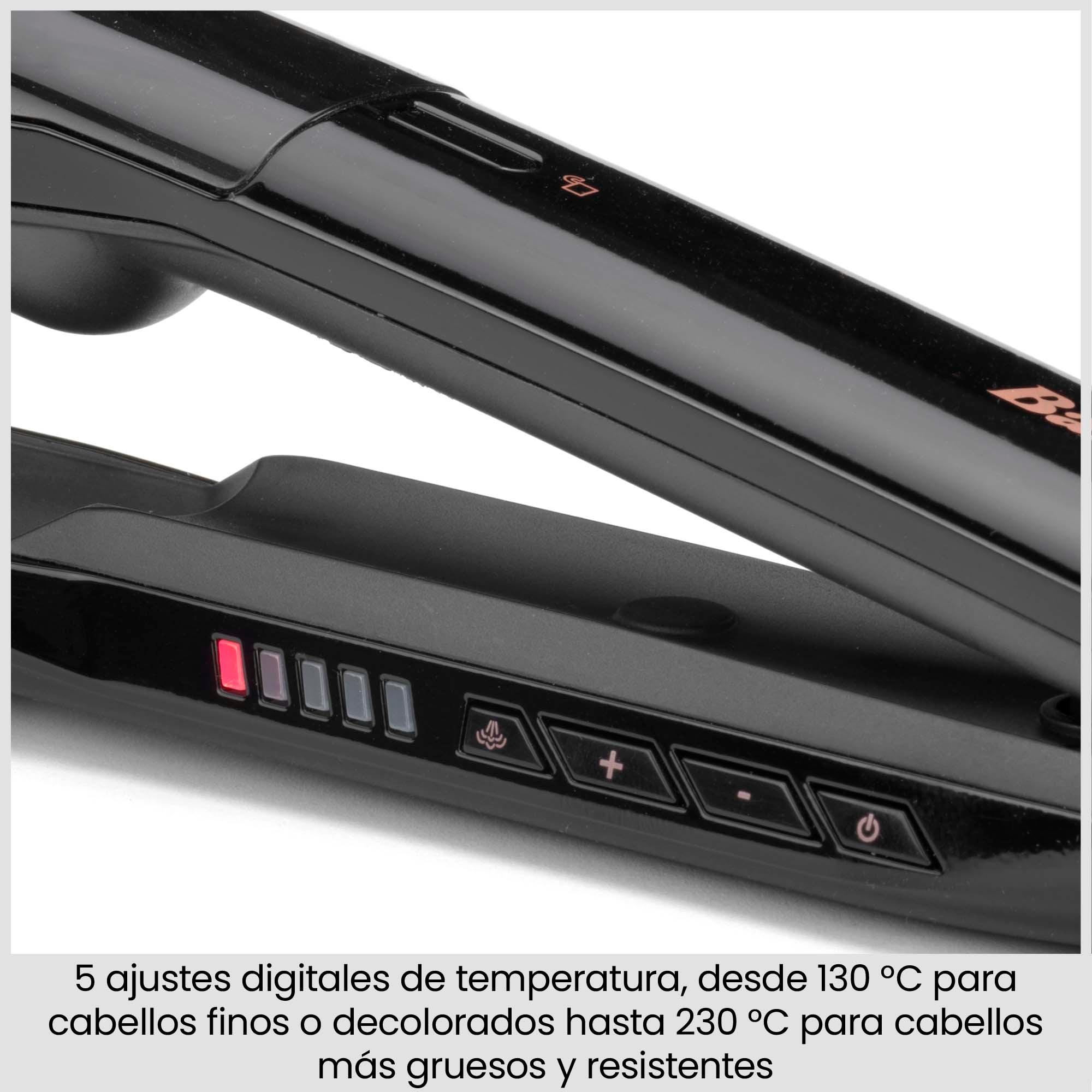 Imagen 5 de Plancha de pelo BaByliss Steam Smooth, ST493E, plancha de vapor, placas de cerámica com turmalina - Negro Negro