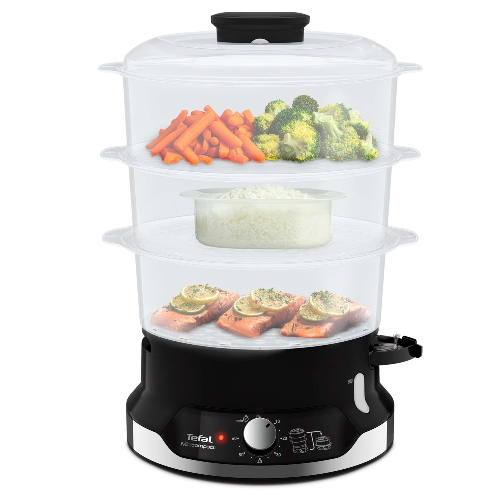Vaporera Tefal VC2048 ultracompacta con tres bandejas