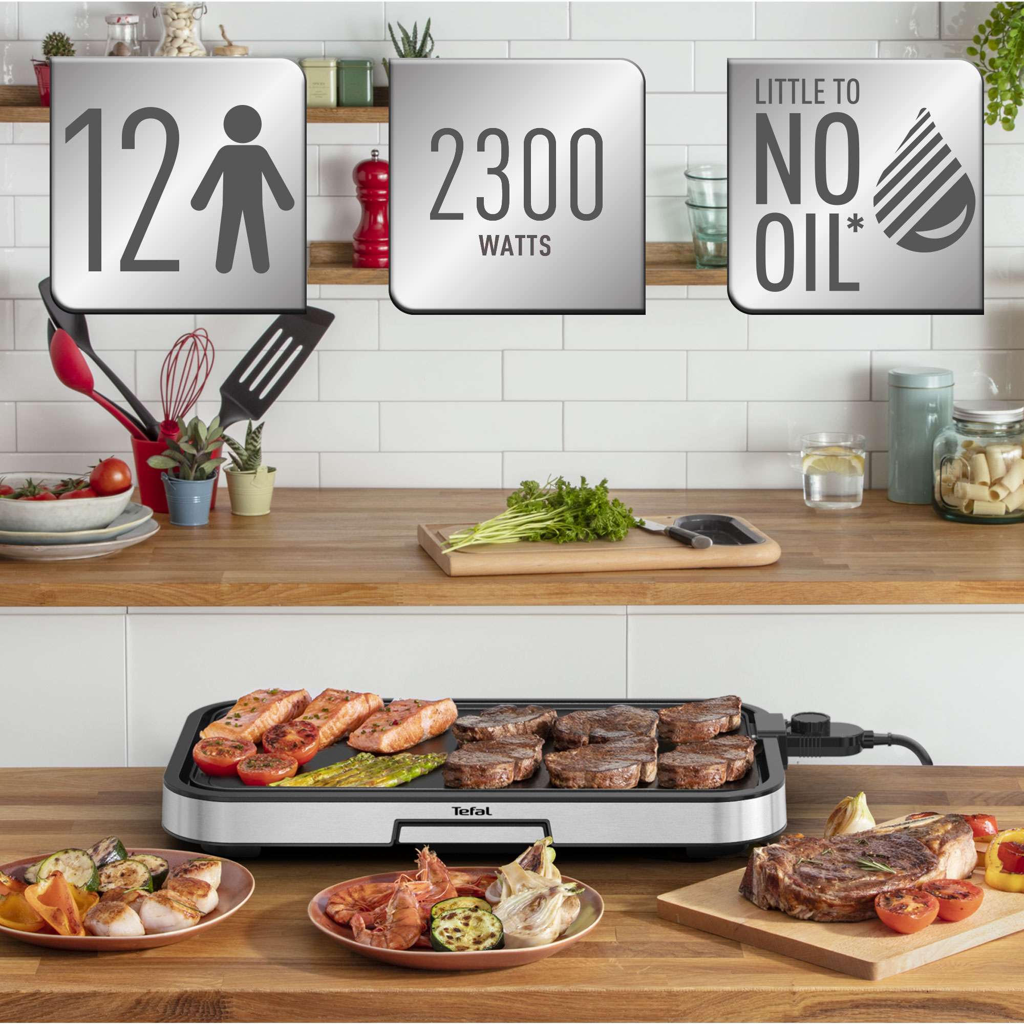 Plancha de asar eléctrica Tefal CB631D Giant Plancha XXL hasta 12 personas 5 ajustes termostato antiadherente - Negro Negro-4