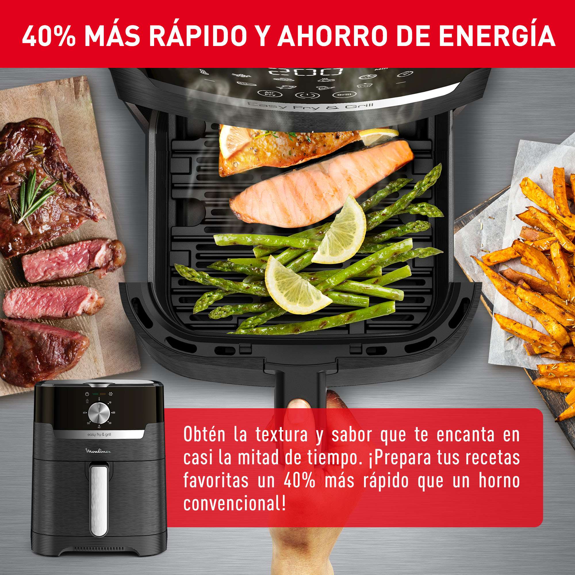 Freidora sin aceite y grill Moulinex EZ5018 Fry & Grill XL de 4,2 L - Negro Negro-7