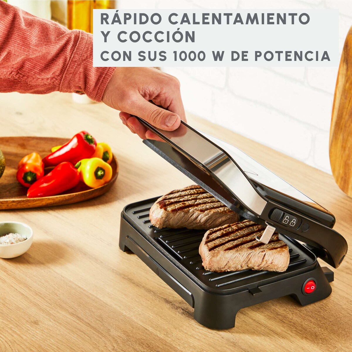 Grill Sandwichera Moulinex GI270 Inox y Antiadherente 1000 W