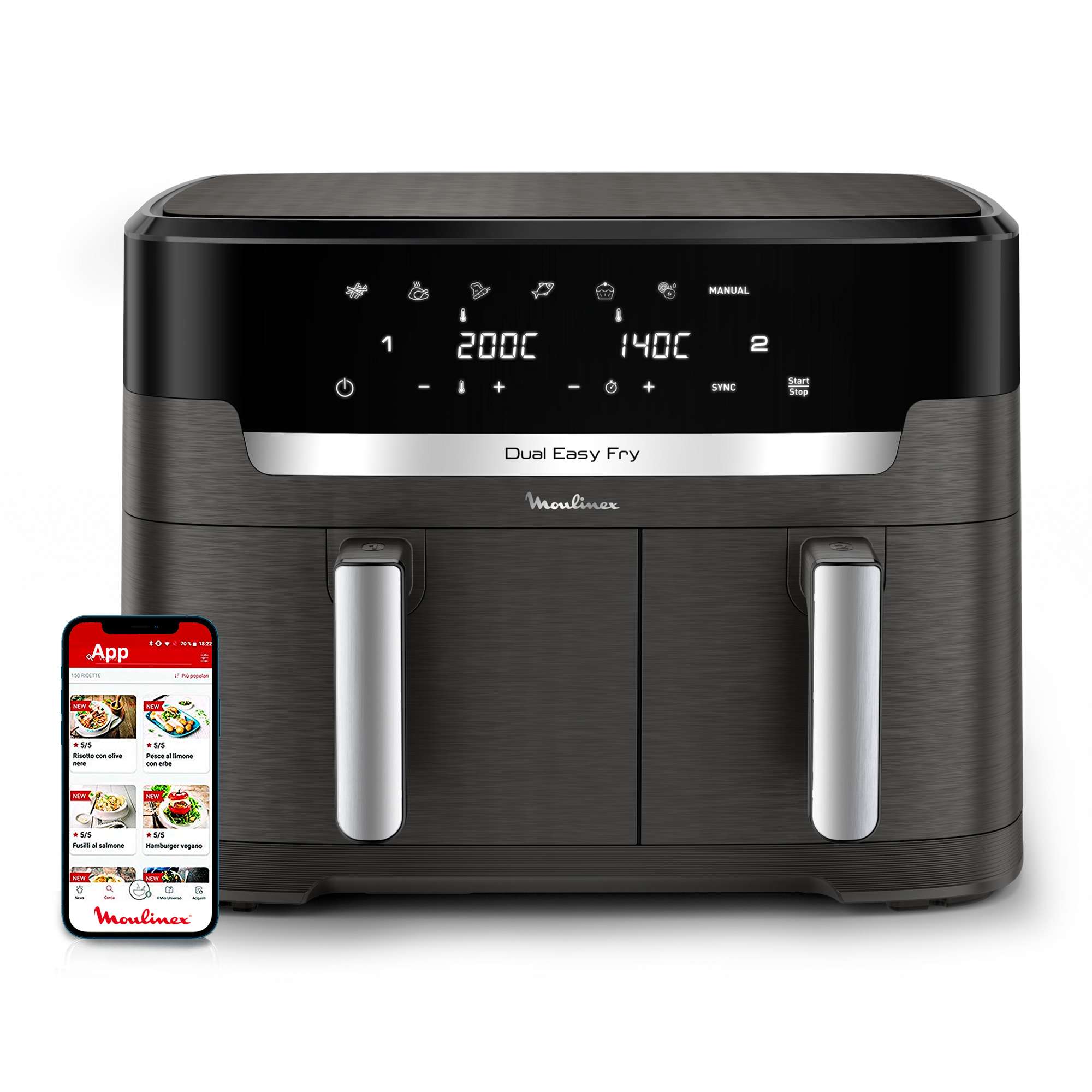 Moulinex – Freidora de aire Moulinex Dual 11L capacidad XXXL EZ942.