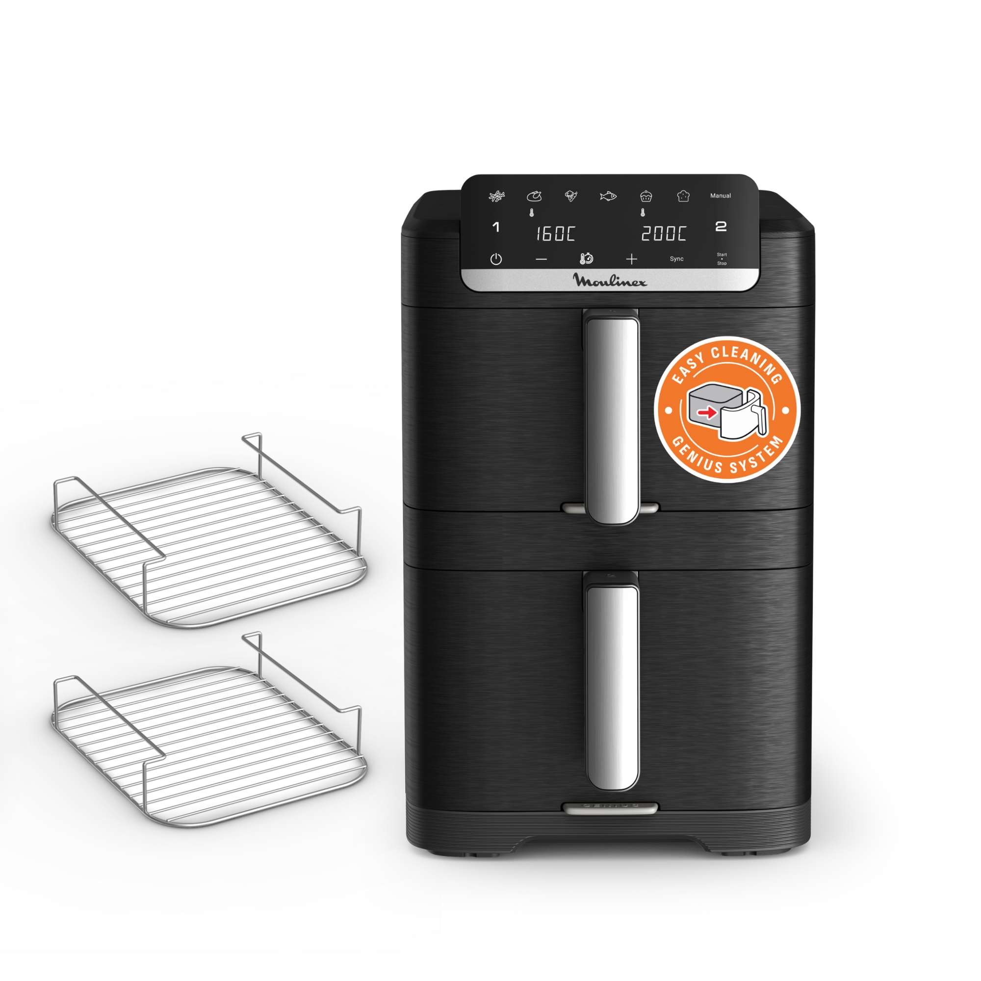 Moulinex - Freidora de aire Moulinex Dual Easy Fry Stack EZ7568 Doble Cesta Vertical, Con Dos Resistencias Superiores, 10L.