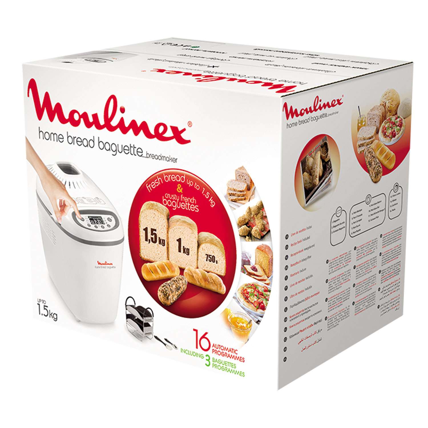 Panificadora Moulinex OW610 Pan y baguettes, programa sin gluten, 1,5 kg, 16 programas - Blanco Blanco-6