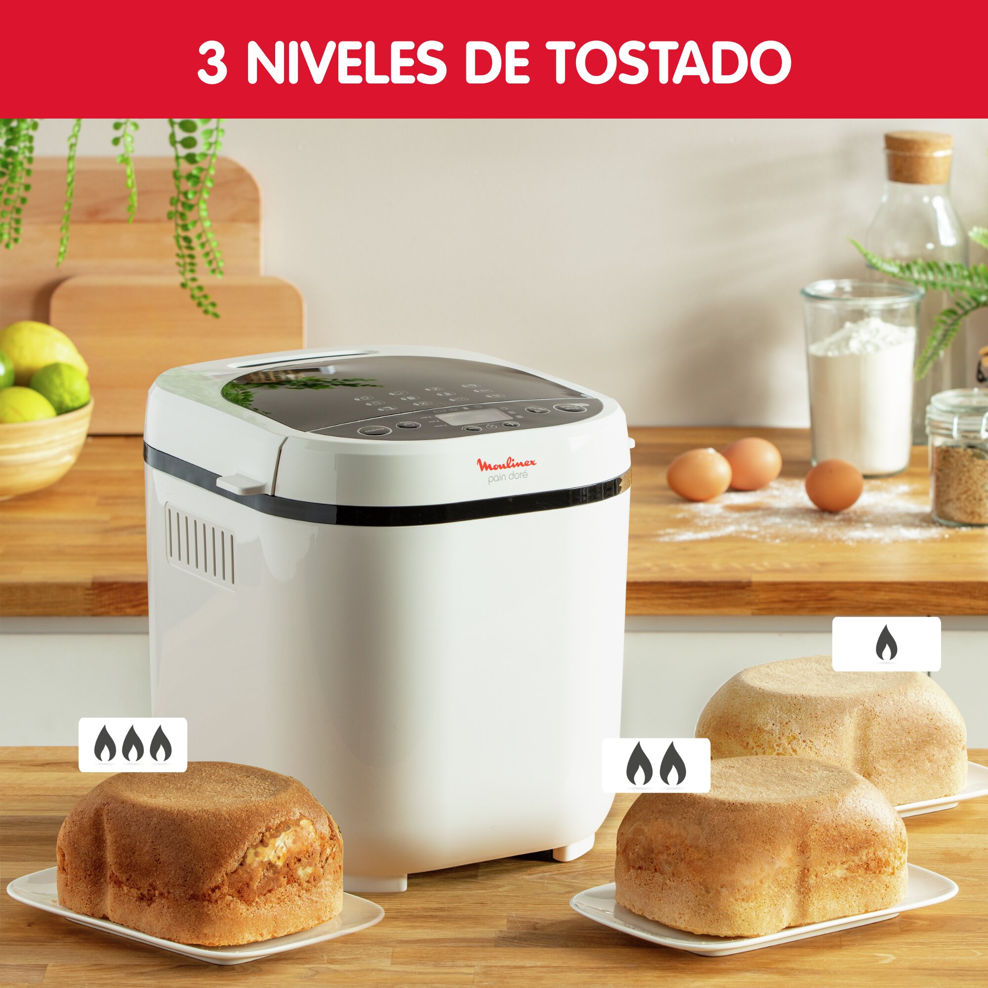 Imagen 5 de Panificadora Moulinex Pain Doré OW2101 con 12 programas automáticos - Blanco Blanco