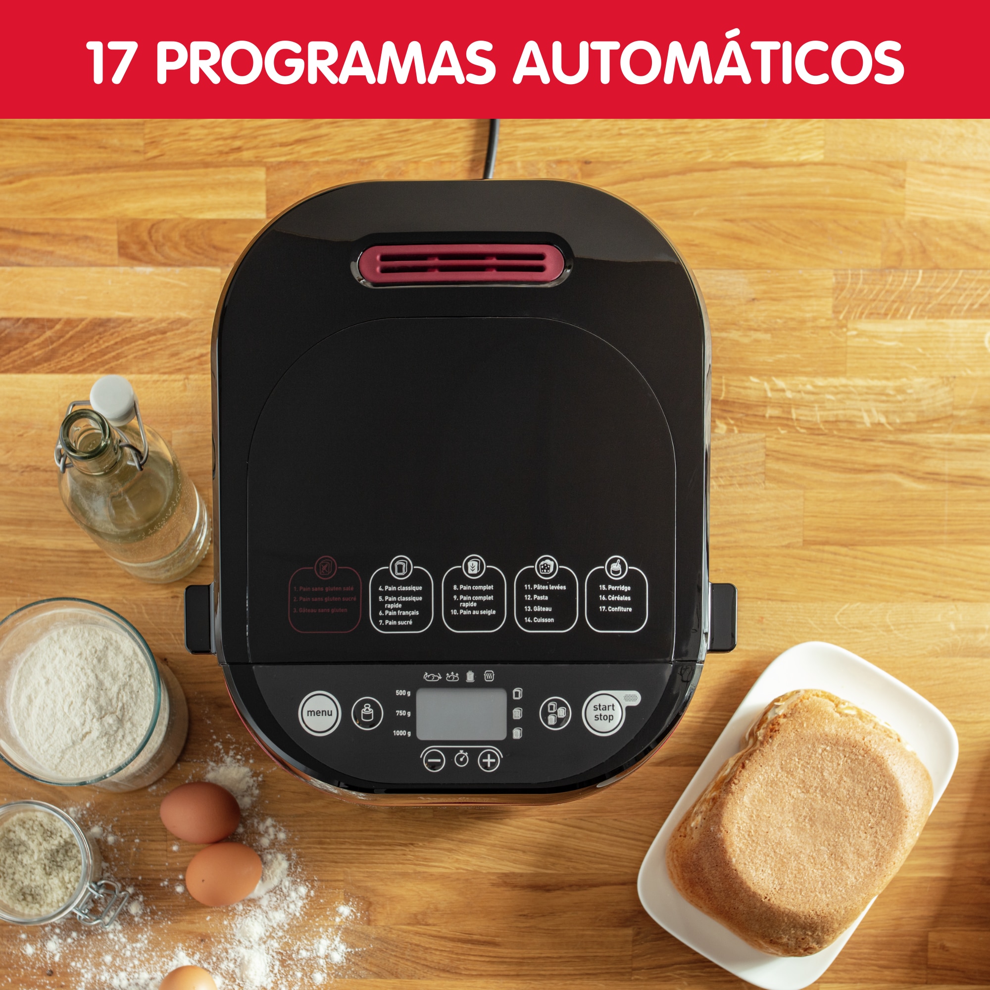 Panificadora Moulinex Pain & Plaisir OW220 de 1 kg y 17 programas - Negro Negro-4