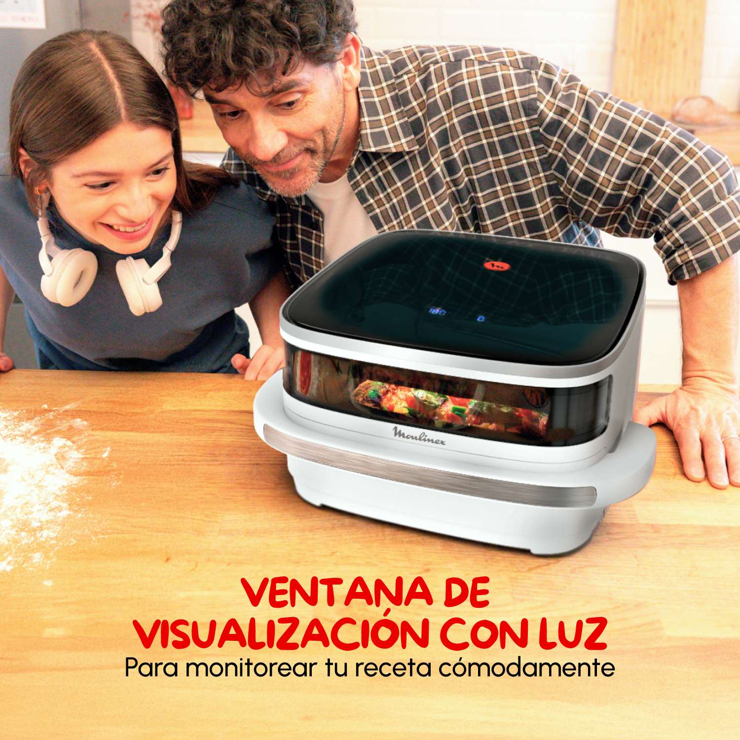 Freidora de aire y pizza Moulinex Easy Fry XL Surface AL400, doble resistencia 2200W, Extra?Crisp, 8 programas - Blanco Blanco-4
