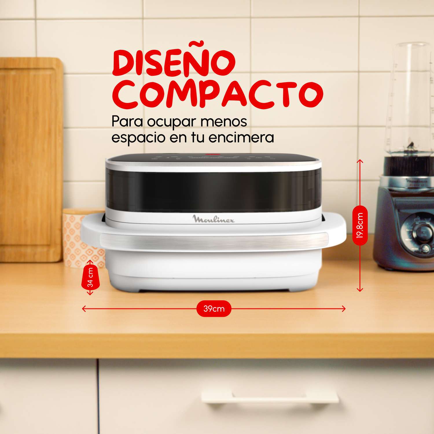 Freidora de aire y pizza Moulinex Easy Fry XL Surface AL400, doble resistencia 2200W, Extra?Crisp, 8 programas - Blanco Blanco-5