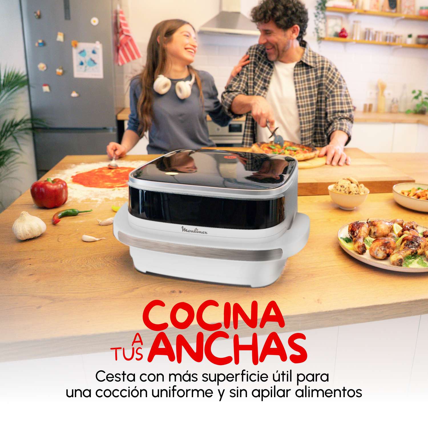 Freidora de aire y pizza Moulinex Easy Fry XL Surface AL400, doble resistencia 2200W, Extra?Crisp, 8 programas - Blanco Blanco-6