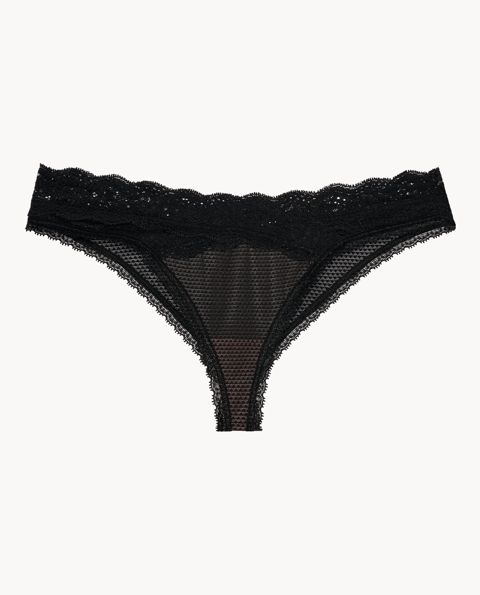 Tanga de tul gráfico y encaje cruzado Brooklyn - Passionata - Negro Negro-3