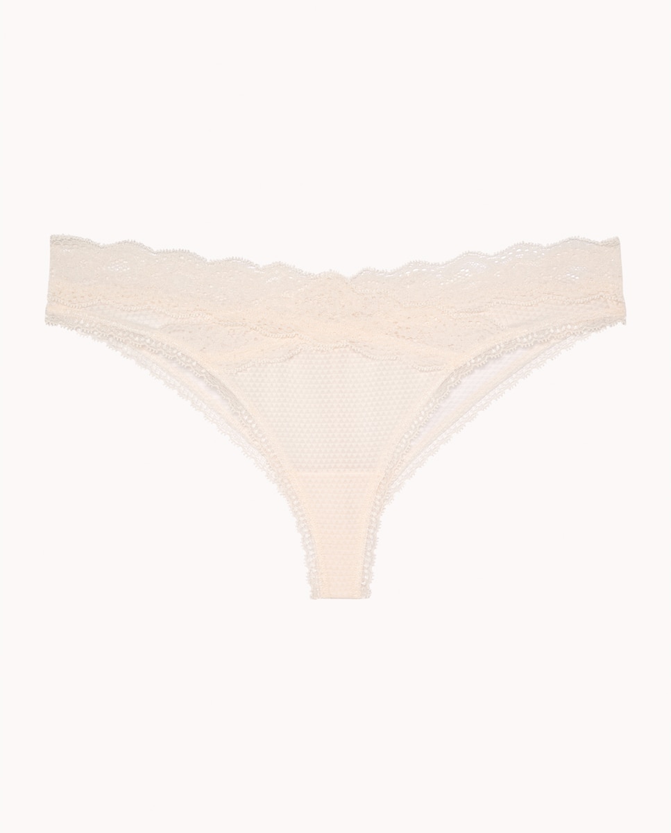 Tanga de tul gráfico y encaje cruzado Brooklyn - Passionata - Fucsia Marfil-3