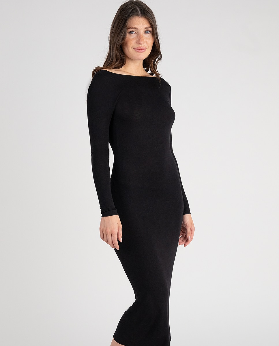 Vestido de viscosa y cachemira Andrea - Passionata - Negro Negro-2