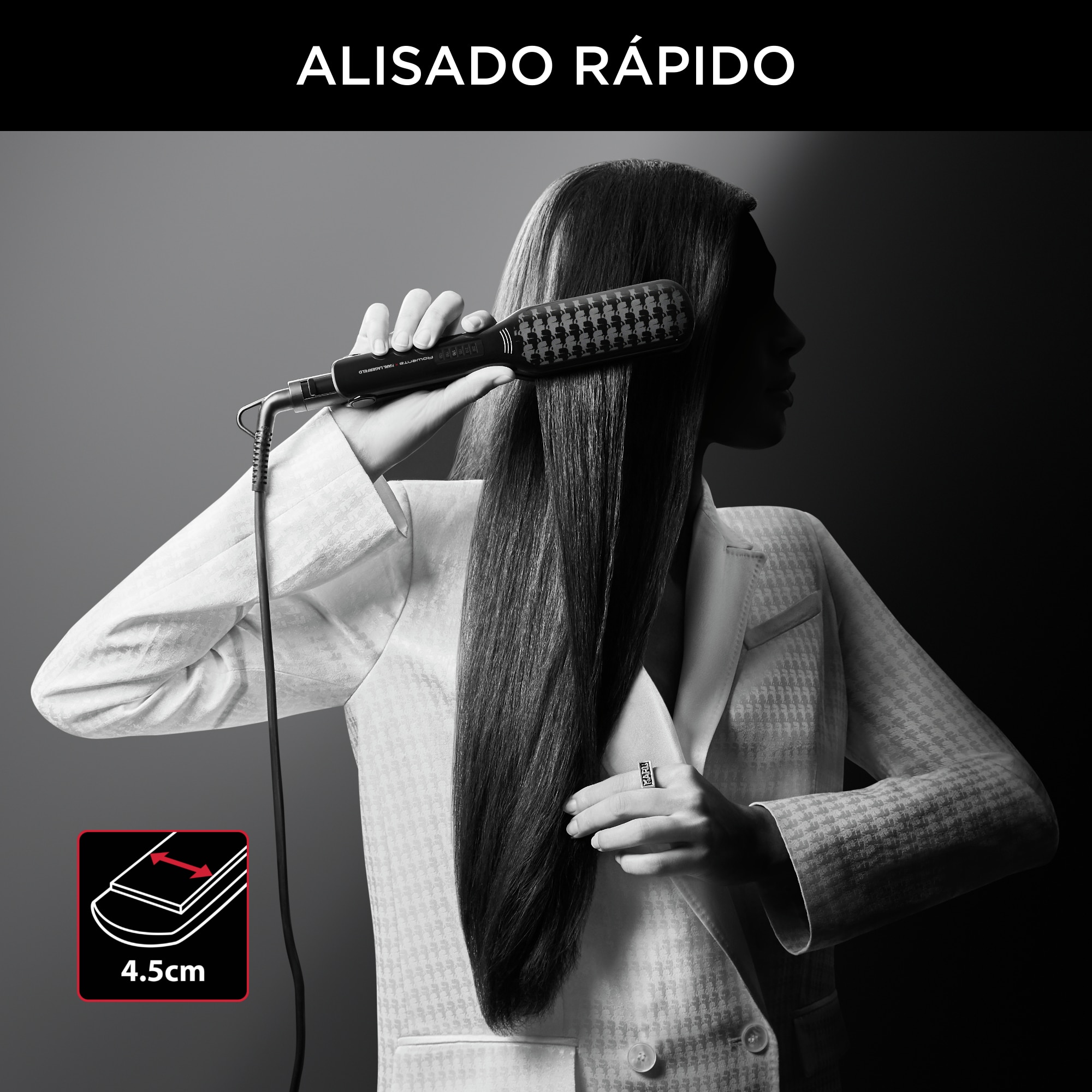 Plancha de pelo Rowenta x Karl Lagerfeld SF411 Extra Liss, placas extra gruesas, revestimiento Keratin & Glow, 6 ajustes - Negro Negro-4