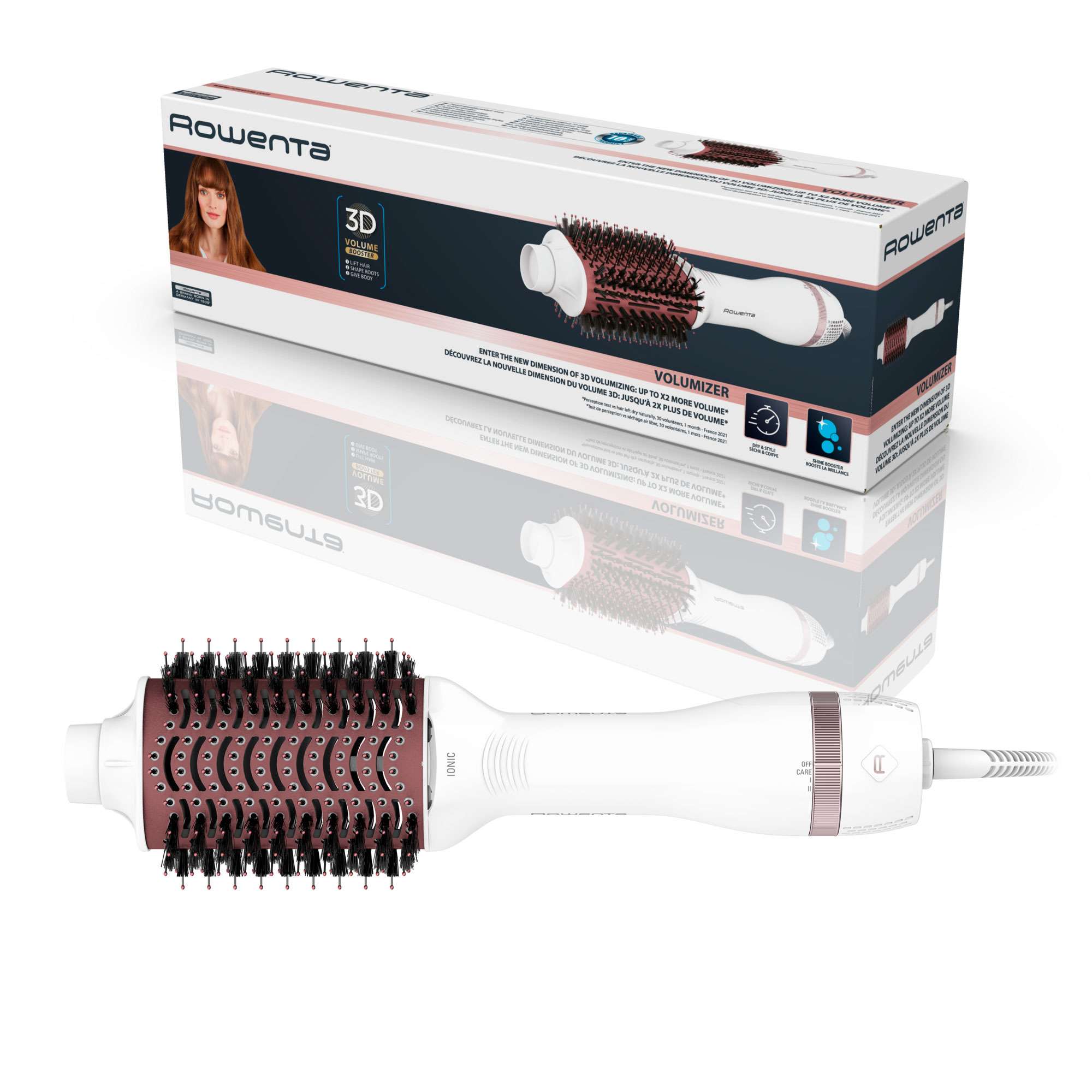 Cepillo Secador Voluminizador Rowenta CF6135 emisor de iones, reduce el encrespamiento, cerdas naturales, 3 ajustes de velocidad - Blanco Blanco-7