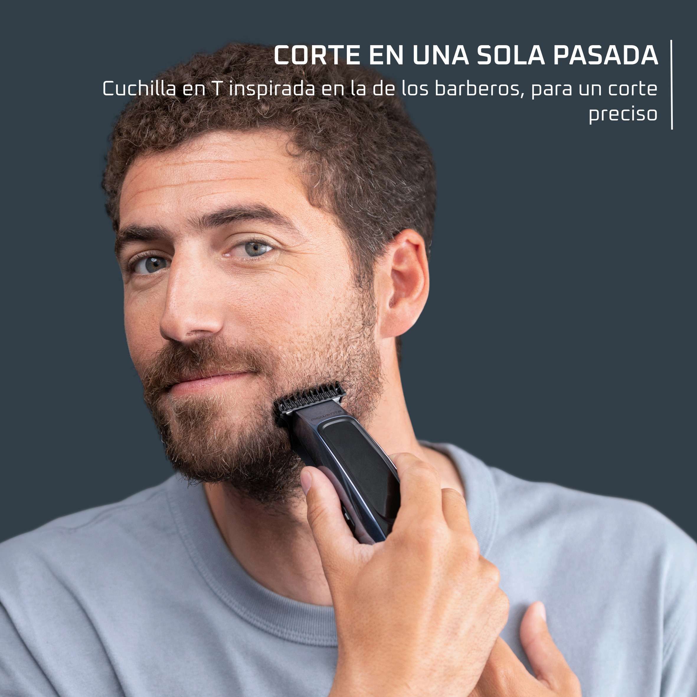 Recortadora de barba Rowenta Barber Experience TN1851 Hoja en T, 5 peines fijos - Azul Azul-3